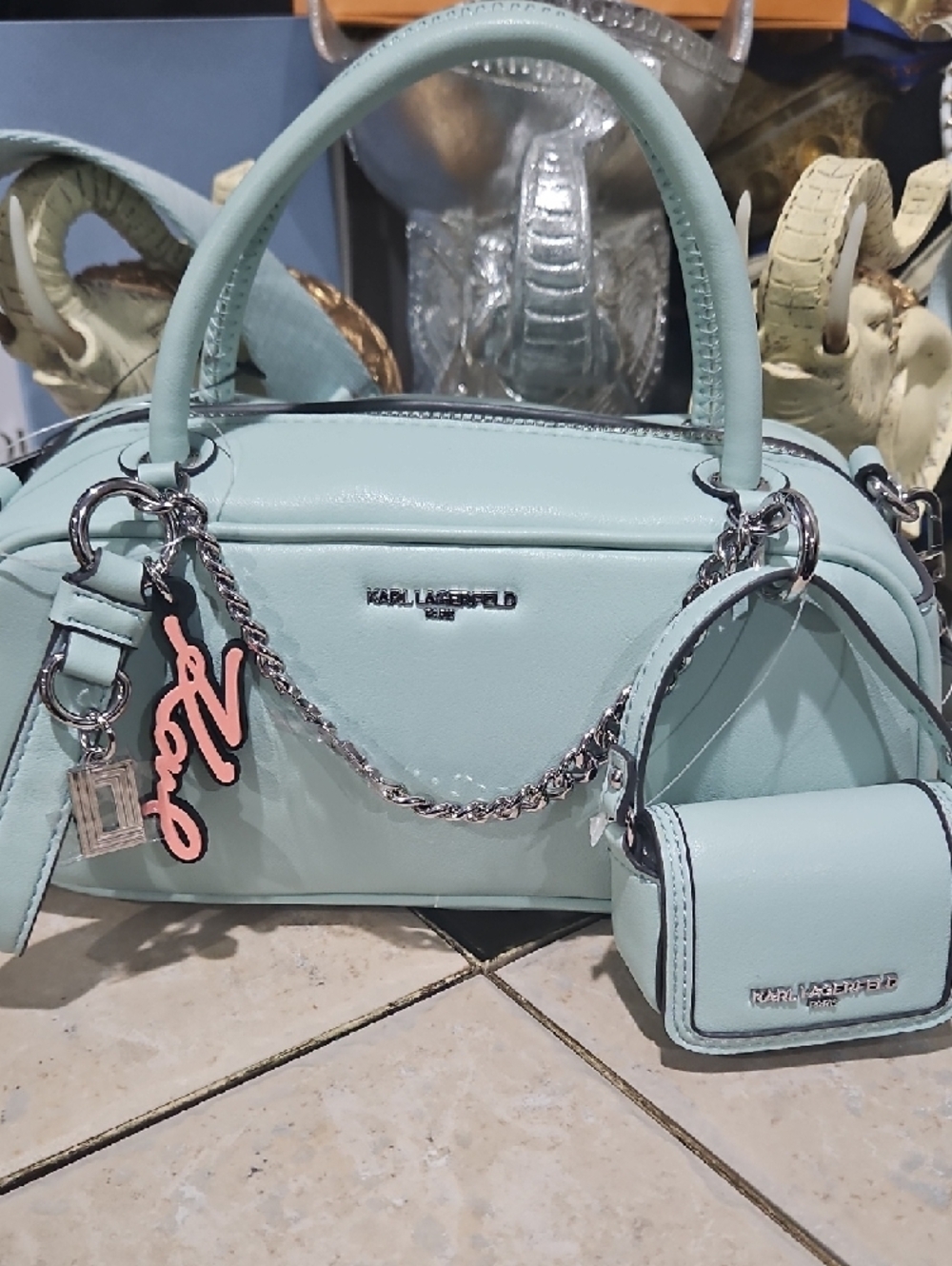 NWT! Karl Lagerfeld Zaylia Satchel with Chain & Charms! - Picture 3 of 11
